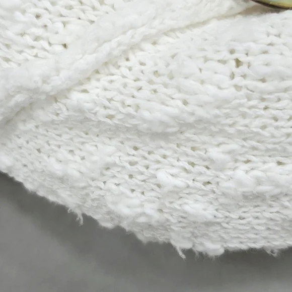 Habitat open knit sweater women's medium white textured cotton shell buttons - Picture 10 of 12